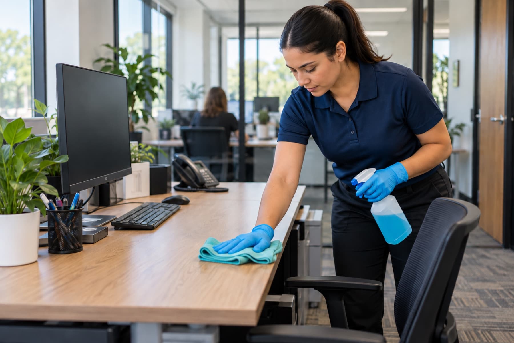 Earth crew cleaning an office desk
