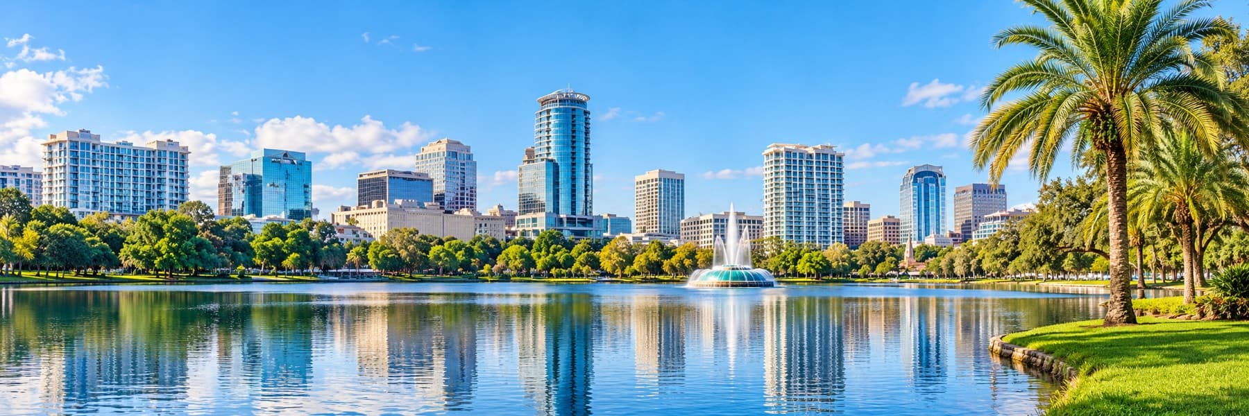 Orlando skyline over Lake Eola